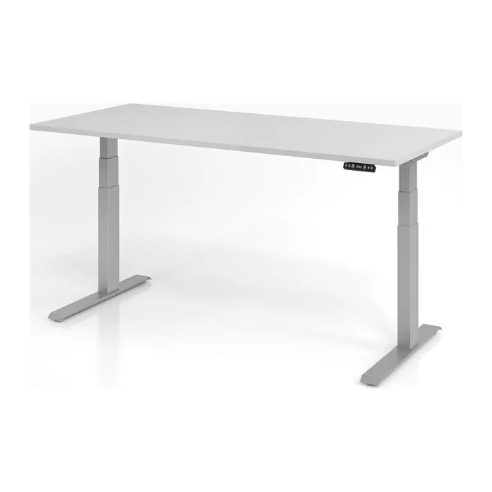 HAMMERBACHER XDKB19 elektrisch höhenverstellbarer Schreibtisch lichtgrau rechteckig, C-Fuß-Gestell silber 180,0 x 80,0 cm