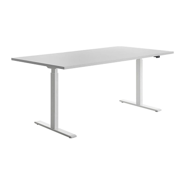 Topstar E-Table elektrisch höhenverstellbarer Schreibtisch lichtgrau rechteckig, T-Fuß-Gestell weiß 180,0 x 80,0 cm