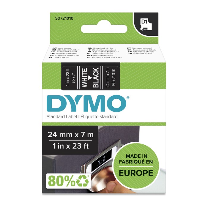 DYMO Schriftband D1 53721 S0721010, 24 mm, weiß auf schwarz, 1 St.