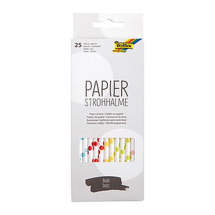 folia Strohhalme BOLD DOTS farbsortiert gepunktet Papier, knickbar, 25 St.