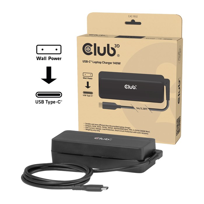 Club3D Laptop-Ladegerät USB-C PD3.1 140W, GaN retail