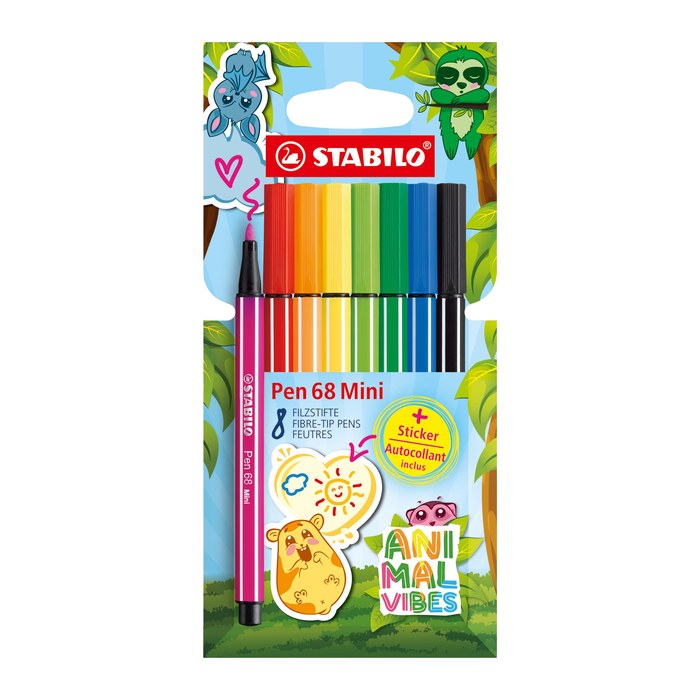 STABILO Pen 68 Mini Animal Vibes Filzstifte farbsortiert, 8 St.