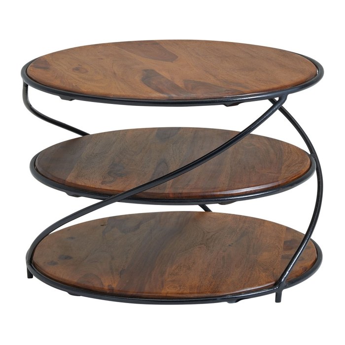 WOHNLING Couchtisch rund Massivholz sheesham 58,0 x 58,0 x 40,0 cm, 1 St.