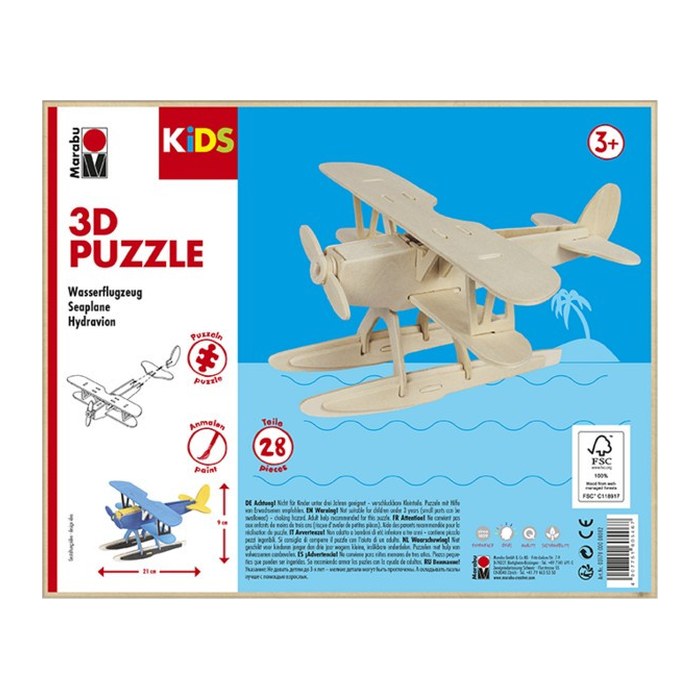 Marabu KiDS Wasserflugzeug 3D-Puzzle, 28 (bemalbar) Teile