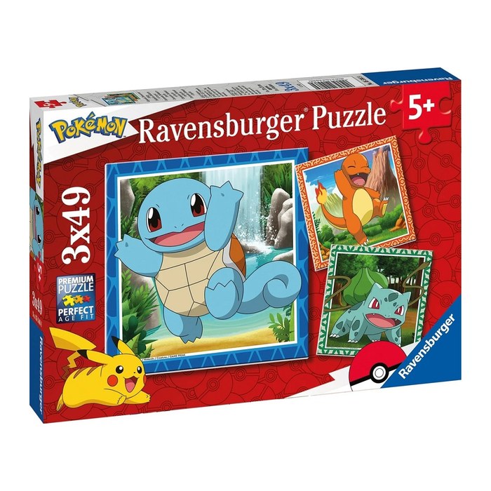 Ravensburger Pokémon Glumanda, Bisasam und Schiggy Puzzle, 3 x 49 Teile