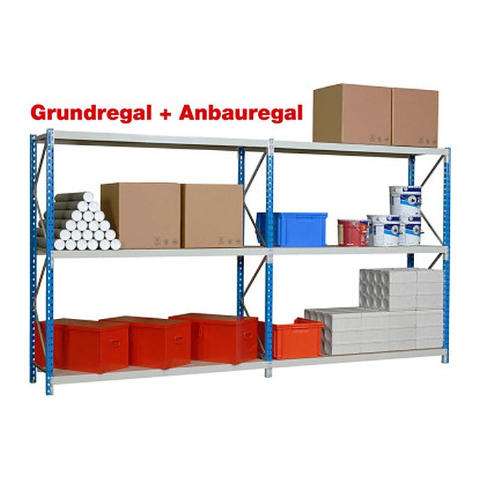 Manorga Anbau-Schwerlast-Weitspannregal EPSIVOL ZR2018103F4S himmelblau, braun 180,0 x 100,0 x 200,0 cm