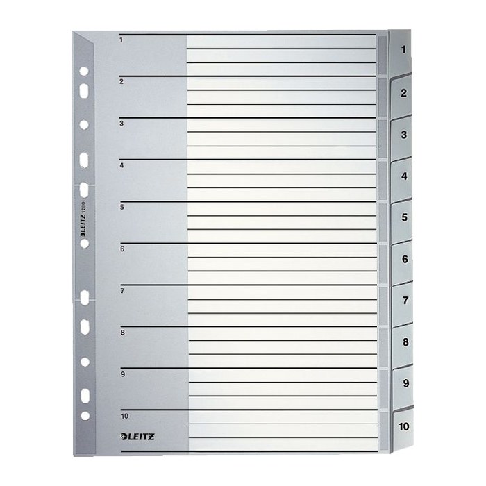 LEITZ Ordnerregister 1280 DIN A4 Vollformat, Überbreite 1-10 grau 10-teilig, 1 Satz