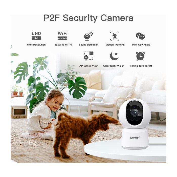 Arenti Indoor 5G Wi-Fi UHD 3K/5MP Pan Tilt Zoom Priv Cam