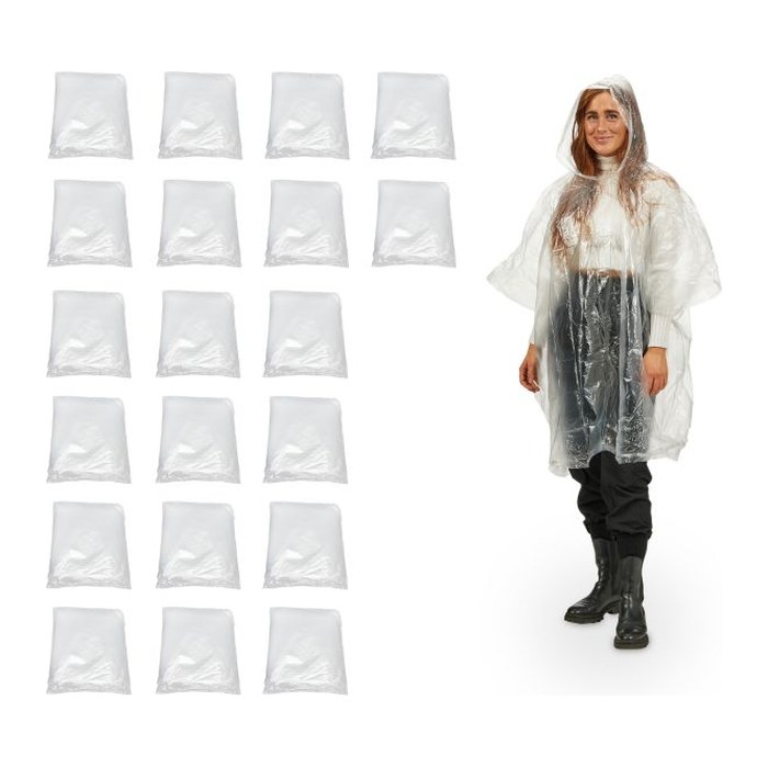 relaxdays unisex Einweg-Regenponcho transparent Einheitsgröße 20 St.