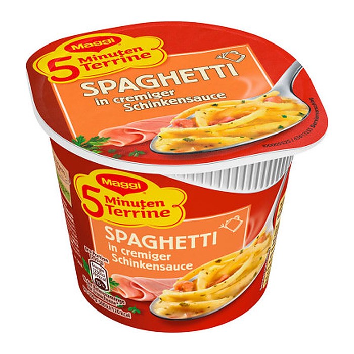 Maggi® 5 Minuten Terrine Spaghetti in Schinkensauce Fertiggericht, 8 St.