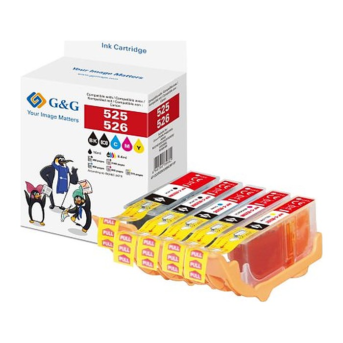G&G Druckerpatronen 5er Set für Canon PGI-525BK+CLI-526