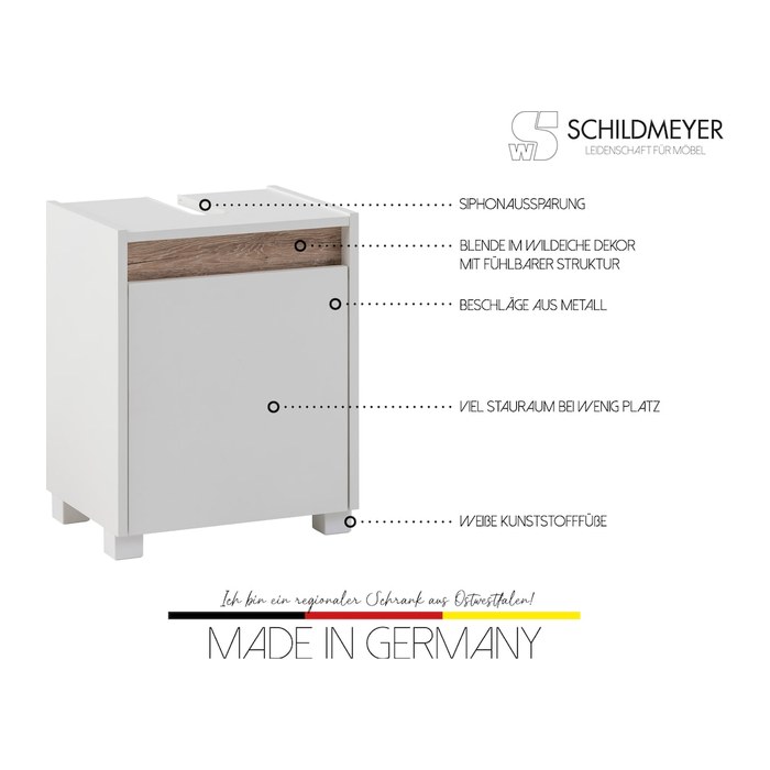 MÖBELPARTNER Waschbeckenunterschrank Cosmo 148455 weiß 41,8 x 33,0 x 54,6 cm