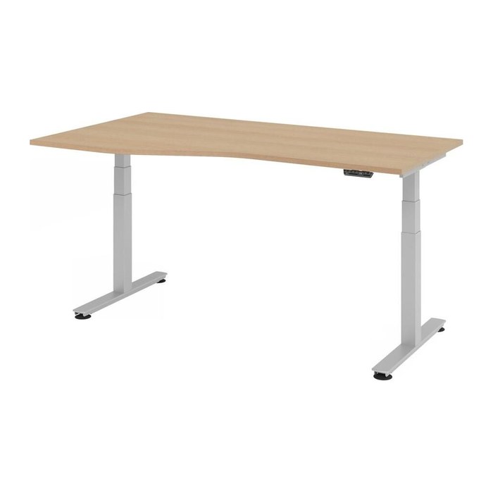 HAMMERBACHER VXDSM18 elektrisch höhenverstellbarer Schreibtisch eiche Trapezform, T-Fuß-Gestell silber 180,0 x 100,0 cm