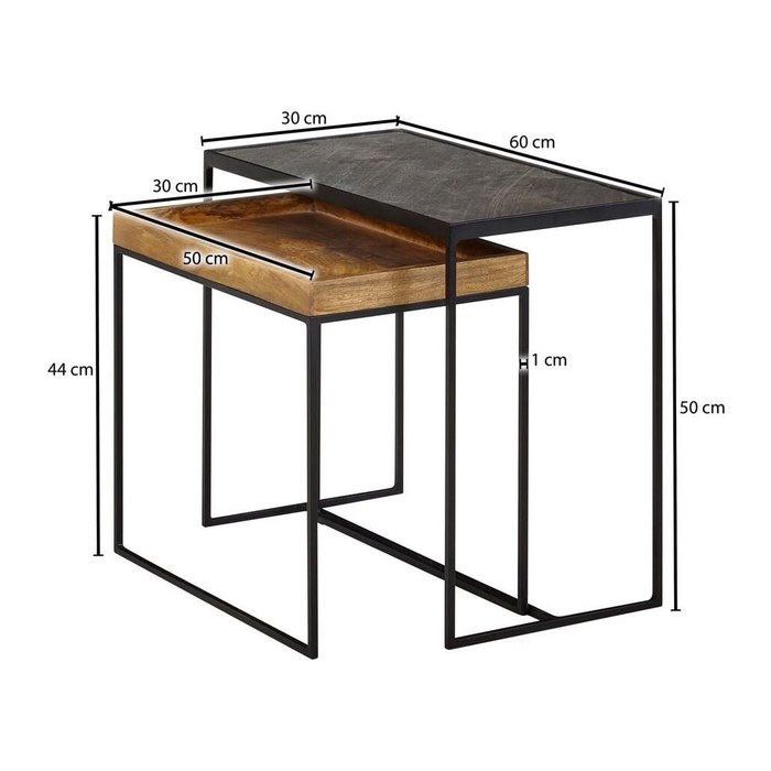 WOHNLING Beistelltische-Set rechteckig Gestein schwarz, 1 Set