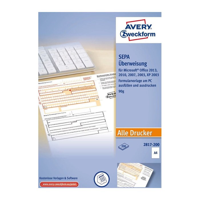 AVERY Zweckform SEPA-Überweisungsschein/-Zahlschein Bankformulare, 200 Blatt