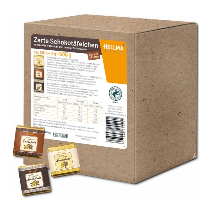 HELLMA Zarte Schokotäfelchen Schokolade 130 St./585,0 g, 130 St.