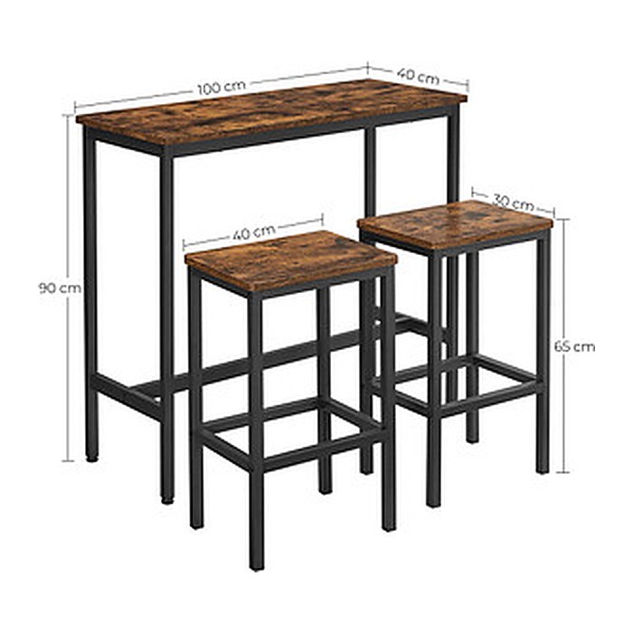 VASAGLE Bartisch-Set, schwarz Holz, Metall, 3-teilig