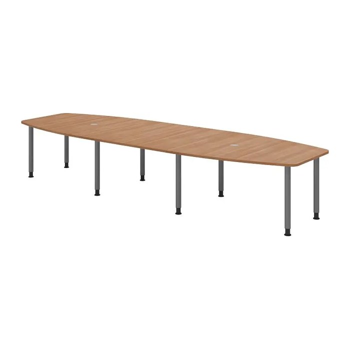 HAMMERBACHER Konferenztisch KT40C nussbaum Tonnenform, Rundrohr grau, 400,0 x 85,0/130,0 x 72,0 - 74,0 cm