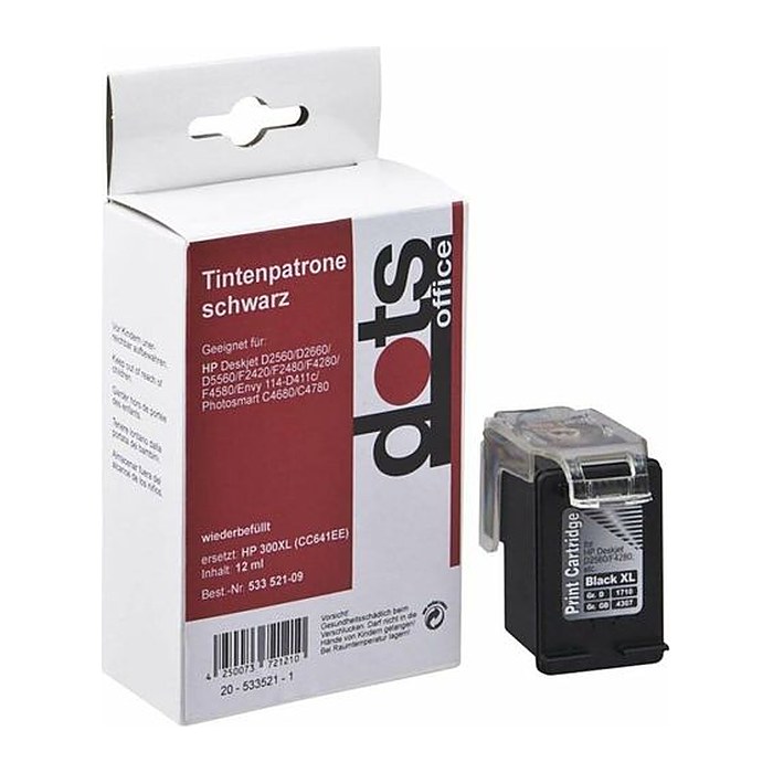 dots schwarz Druckerpatrone kompatibel zu HP 300XL (CC641EE)