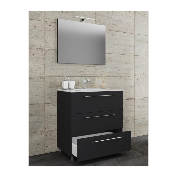 VCM my bath Badmöbel-Set 3-teilig Schubo 914352 schwarz 80,0 x 46,0 x 86,0 cm