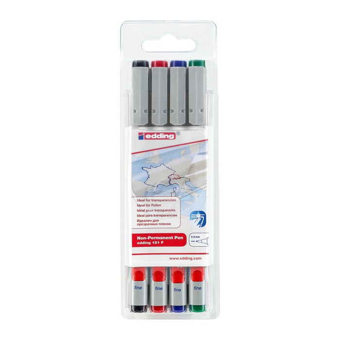 edding 151 Folienstifte-Set farbsortiert non-permanent, 4 St.