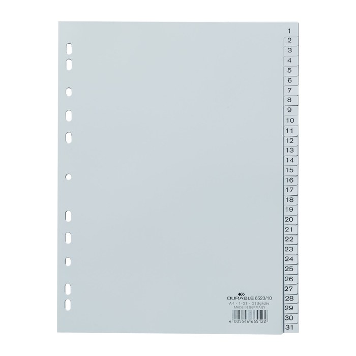 DURABLE Ordnerregister DIN A4 Vollformat 1-31 grau 31-teilig, 1 Satz