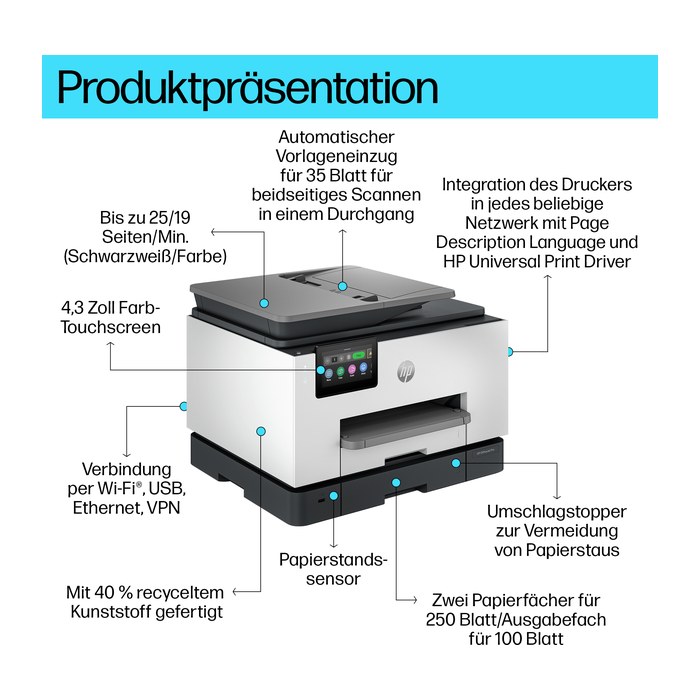 HP OfficeJet Pro 9130b All-in-One 4 in 1 Farb-Tintenstrahl-Multifunktionsdrucker grau