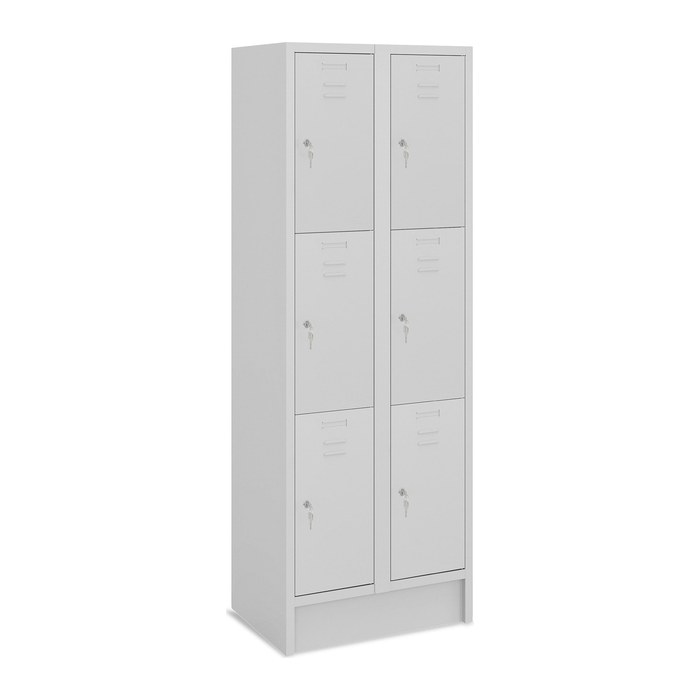 Fächerschrank (2 Abteile je 3 Fächer) 300 mm Abteilbreite – Lichtgrau (Türen Lichtgrau)