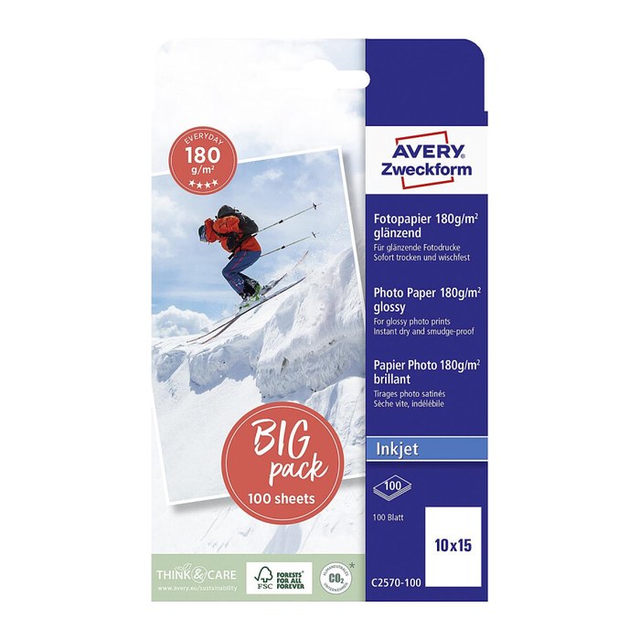 AVERY Zweckform Fotopapier C2570-100 10,0 x 15,0 cm glänzend 180 g/qm 100 Blatt