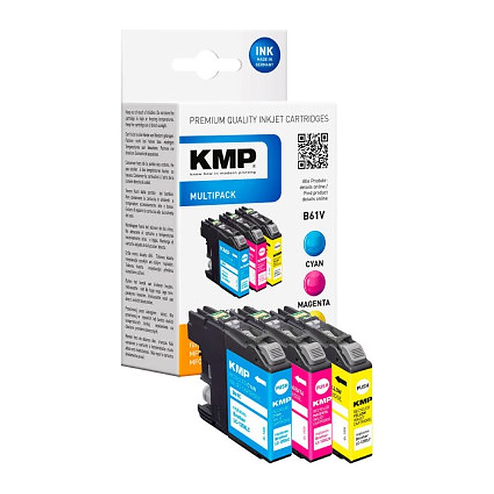 KMP B61V cyan, magenta, gelb Druckerpatronen kompatibel zu brother LC-125XLRBWBP , 3er-Set