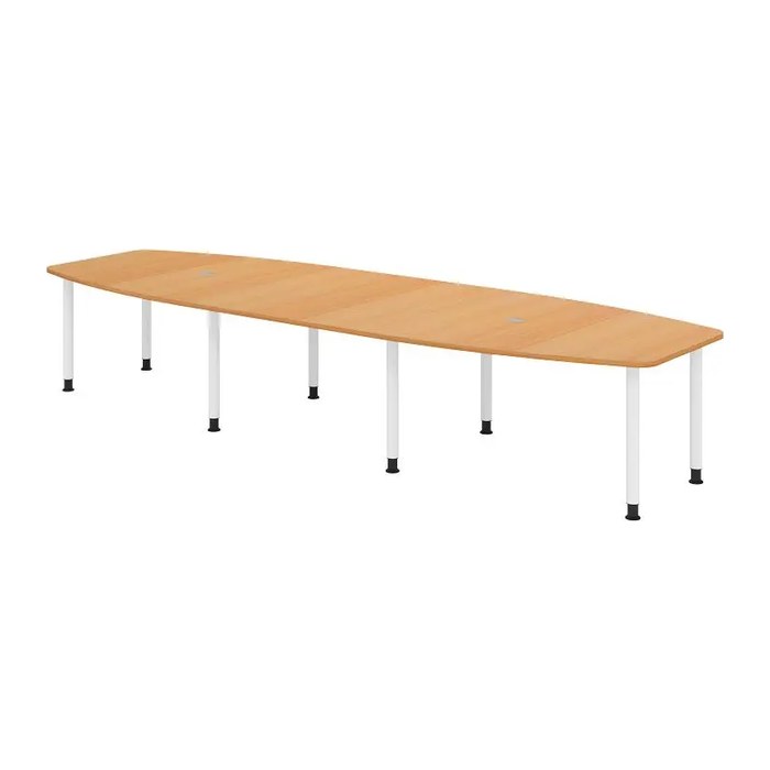 HAMMERBACHER Konferenztisch KT40C buche Tonnenform, Rundrohr weiß, 400,0 x 85,0/130,0 x 72,0 - 74,0 cm