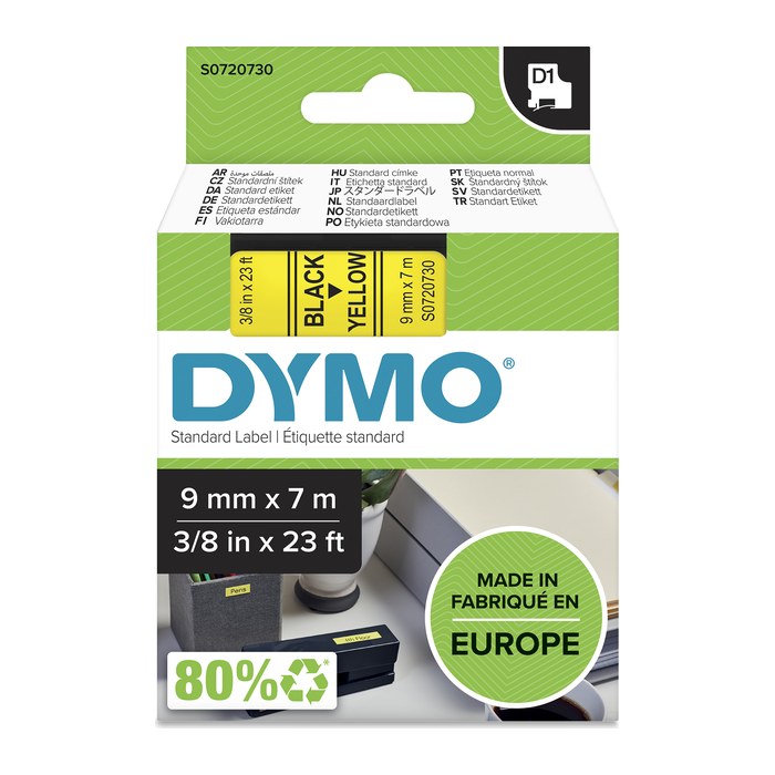 DYMO Schriftband D1 40918 S0720730, 9 mm, schwarz auf gelb, 1 St.