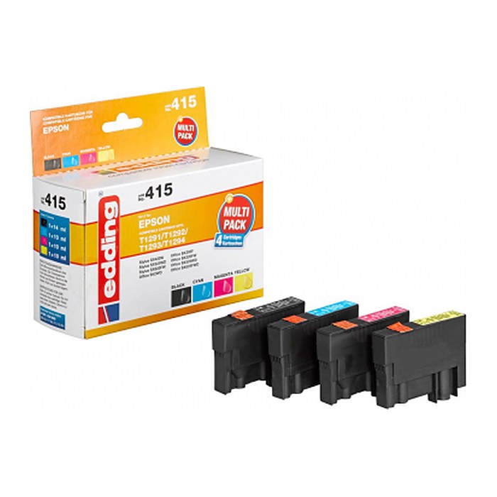 edding EDD-415 schwarz, cyan, magenta, gelb Druckerpatronen kompatibel zu EPSON T1295L, 4er-Set