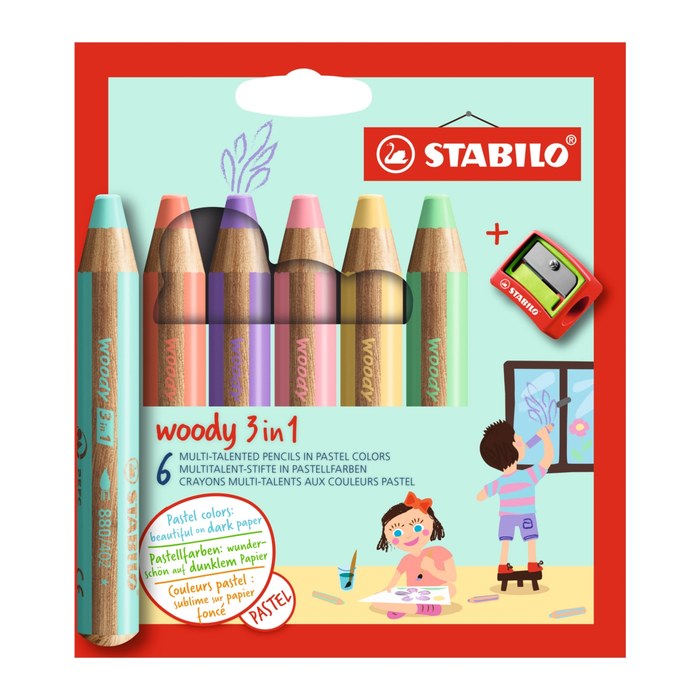 STABILO woody 3 in 1 PASTEL Malset farbsortiert, 6 St.