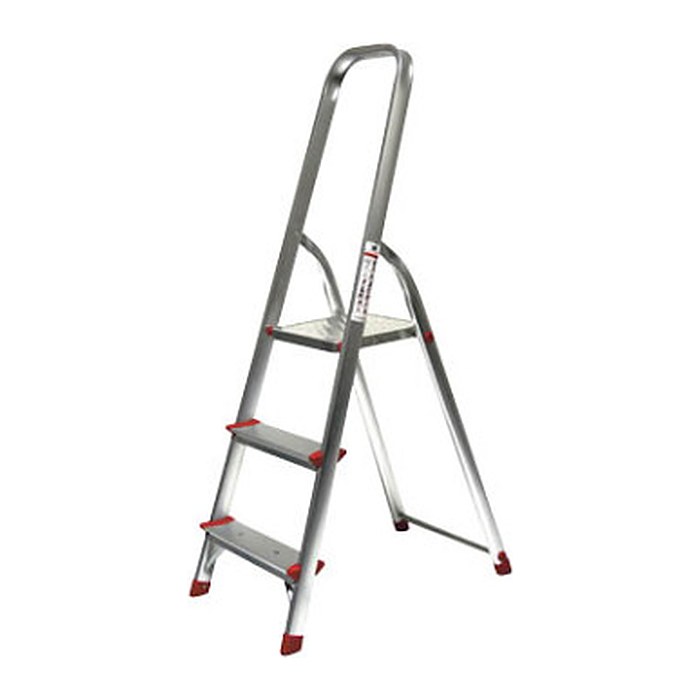 SZ Metall Stehleiter einseitig silber 3 Stufen, H: 126,0 cm