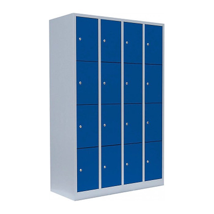 LÜLLMANN Schließfachschrank lichtgrau, enzianblau 520441, 16 Schließfächer 117,0 x 50,0 x 180,0 cm