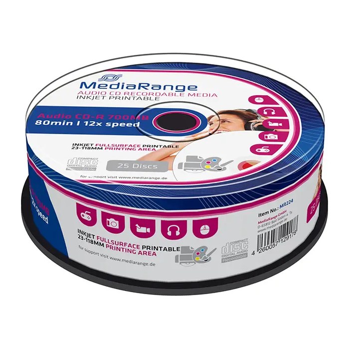 MediaRange CD-R 700MB 25pcs Audio vollflächig bedruckbar