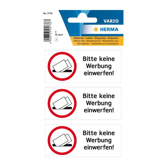 HERMA Hinweisetiketten 5738 Keine Werbung, schwarz 79,0 x 34,0 mm, 3 Etiketten