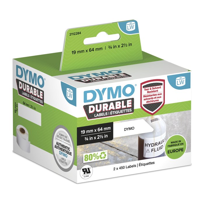 DYMO Etikettenrollen für Etikettendrucker 1933085 weiß, 19,0 x 64,0 mm, 2 x 450 Etiketten