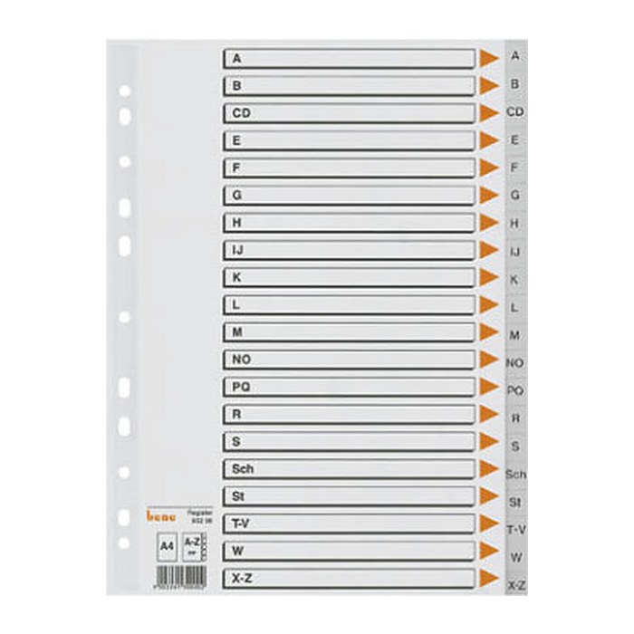 bene Ordnerregister DIN A4 Vollformat A-Z grau 21-teilig, 1 Satz