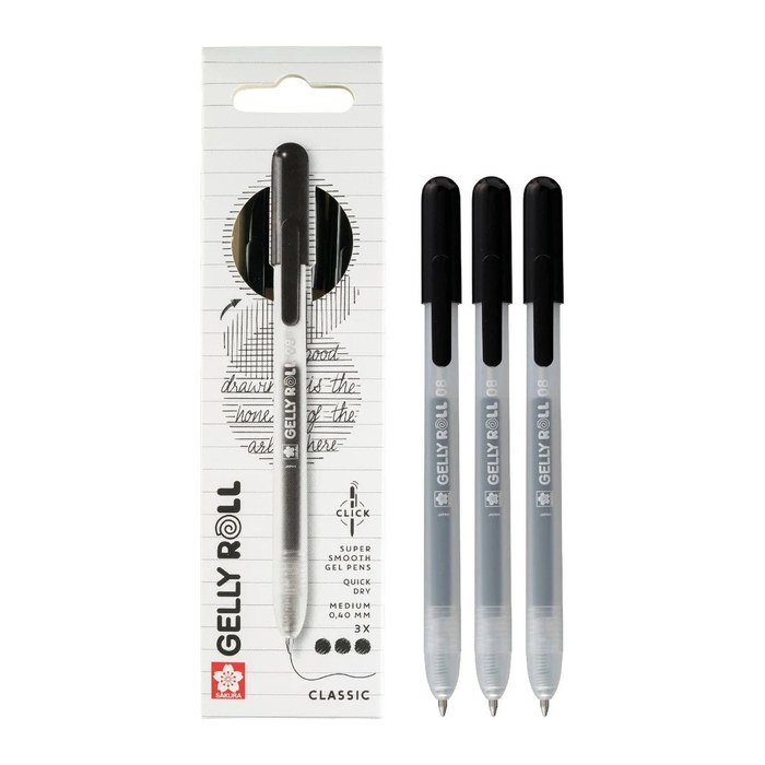 Sakura Gelly Roll Retractable Classic Gelschreiber transparent 0,4 mm, Schreibfarbe: schwarz, 3 St.