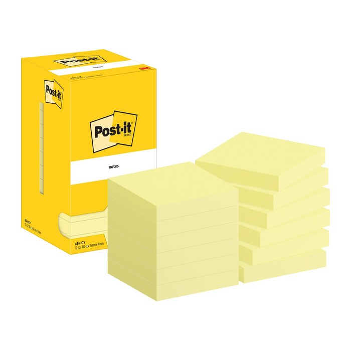 Post-it® Haftnotizen 654 gelb, 12 Blöcke