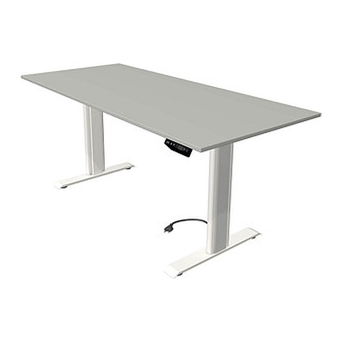 Kerkmann Move 1 advance elektrisch höhenverstellbarer Schreibtisch lichtgrau rechteckig, T-Fuß-Gestell weiß 180,0 x 80,0 cm