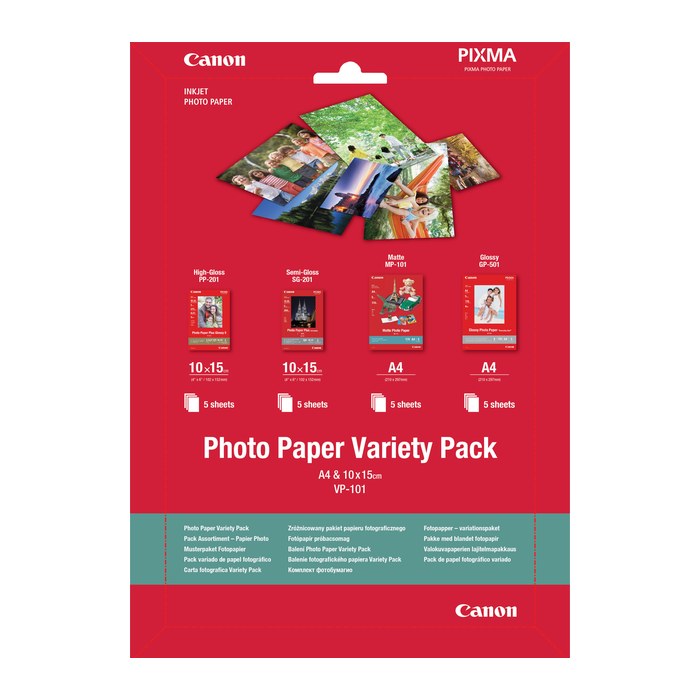 Canon Fotopapier VP-101 DIN A4, 10,0 x 15,0 cm glänzend, satiniert, matt 170, 200, 260, 275 g/qm 20 Blatt