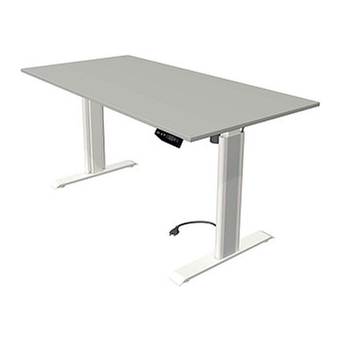 Kerkmann Move 1 advance elektrisch höhenverstellbarer Schreibtisch lichtgrau rechteckig, T-Fuß-Gestell weiß 160,0 x 80,0 cm