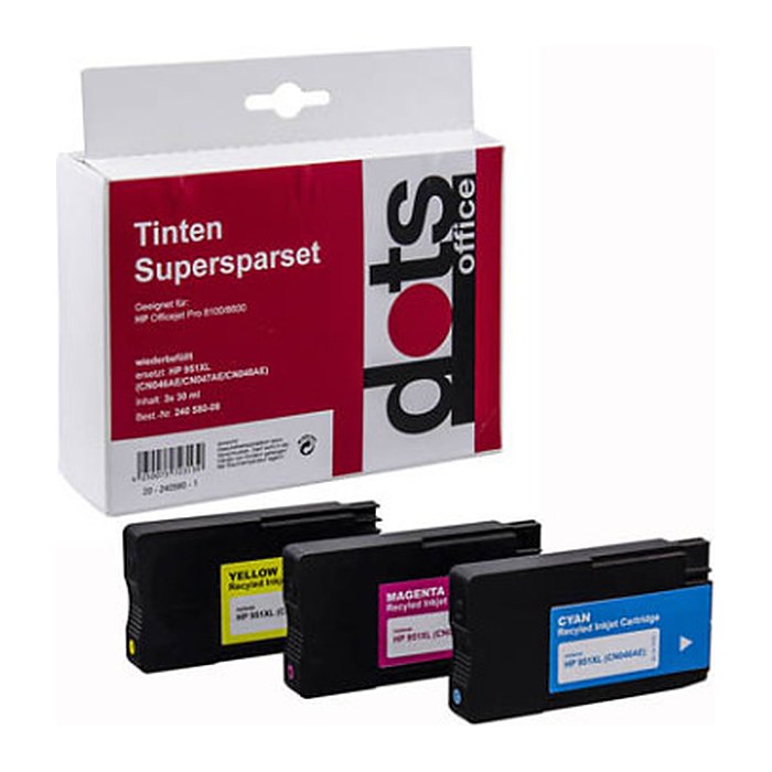 dots cyan, magenta, gelb Druckerpatronen kompatibel zu HP 951XL (CN046AE, CN047AE, CN048AE)
