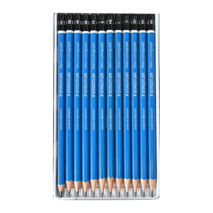 STAEDTLER Mars Lumograph 100 Bleistifte B, H, HB, 2H, 2B, 4H, 3H, 3B, 4B, 5B, 6B blau, 12 St.