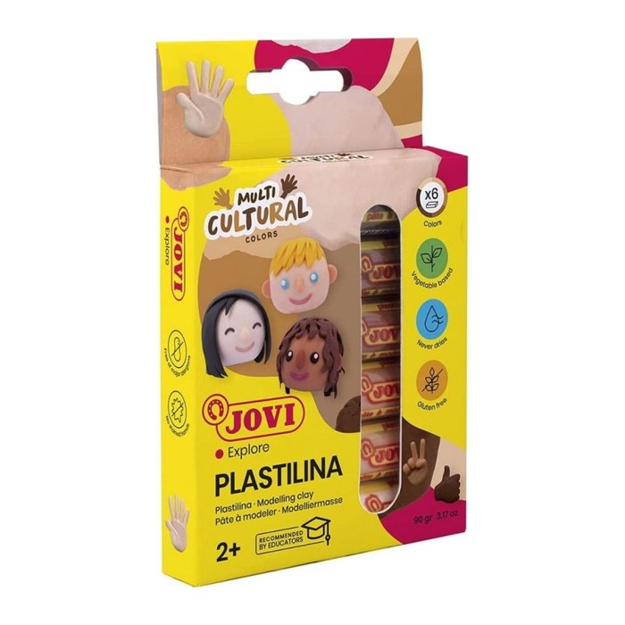 JOVI Knete PLASTILINA farbsortiert, 6 Farben je 15,0 g