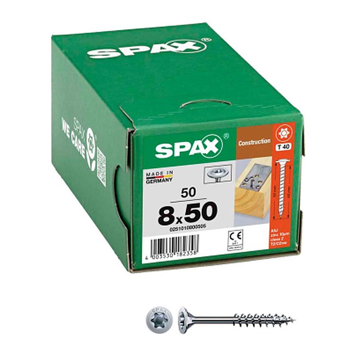 SPAX® Holzbauschrauben T40 Tellerkopf WIROX 0251010800505 8 mm x 50 mm, 50 St.