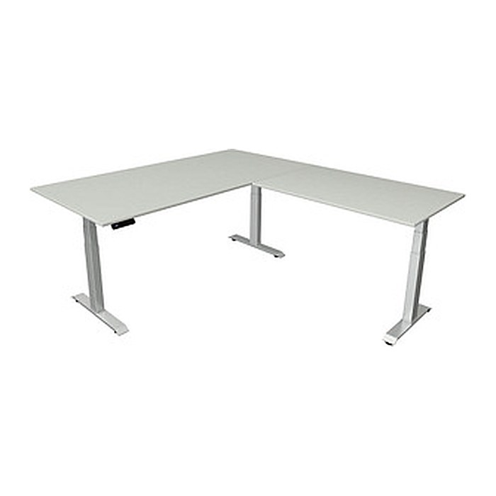 Kerkmann Move 4 elektrisch höhenverstellbarer Schreibtisch lichtgrau rechteckig, T-Fuß-Gestell silber 200,0 x 220,0 cm
